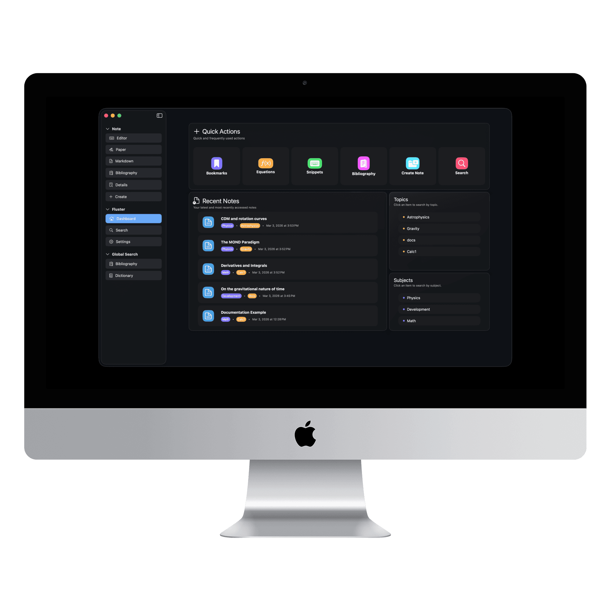 Both the MacOS and iPad application have their own varient of a dashboard for the user to use as the home for all of their notes.